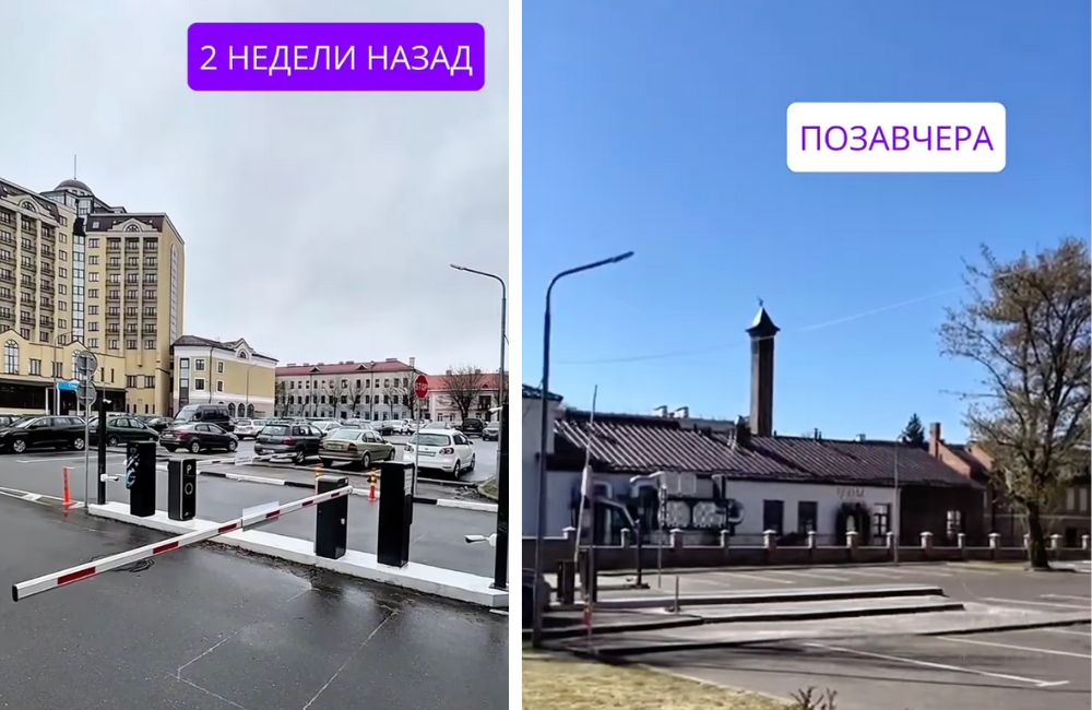 Парковка около ТЦ «Дидас Персия» с промежутком в две недели. Фото: Instagram.