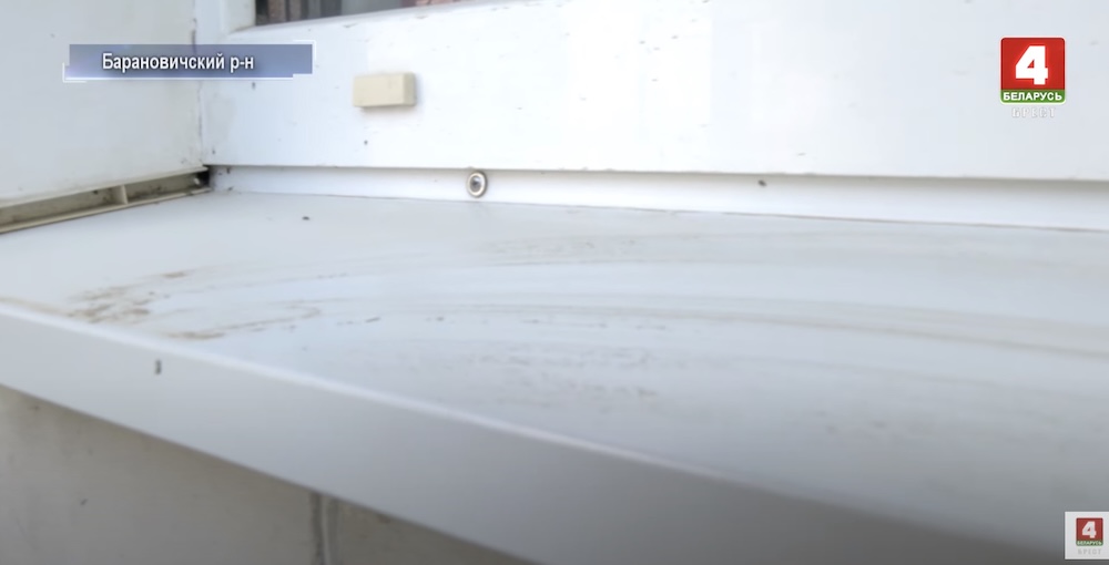 Пыль на подоконнике в доме в деревне Альбинки. Скриншот видео