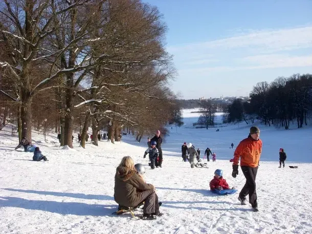 Дети и взрослые катаются в парках Хагапаркен. 