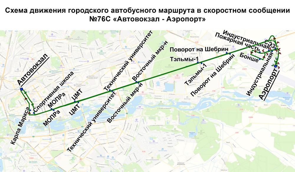 Схема движения автобуса №76С «Автовокзал — Аэропорт». Фото: ap1.brest.by